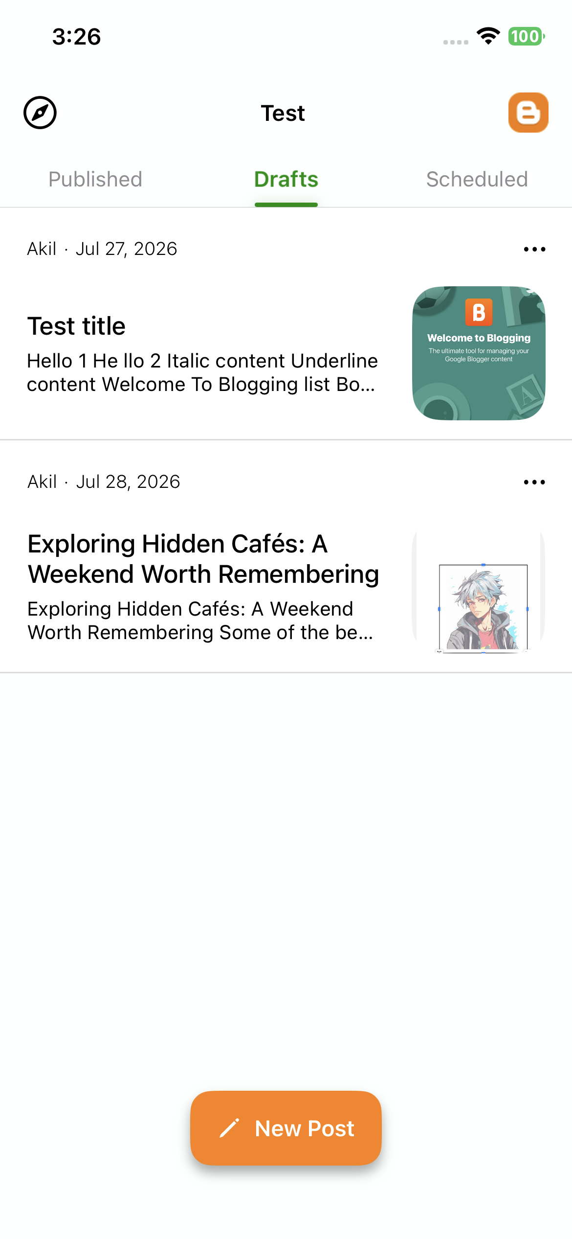 My Business Page Draft Posts